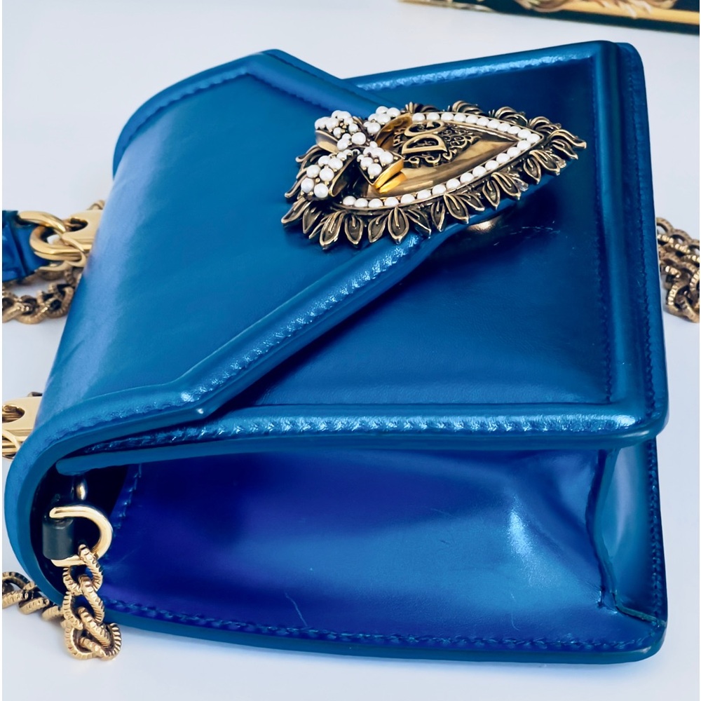 Dolce & Gabbana Metallic Blue Leather Small Devotion Bag